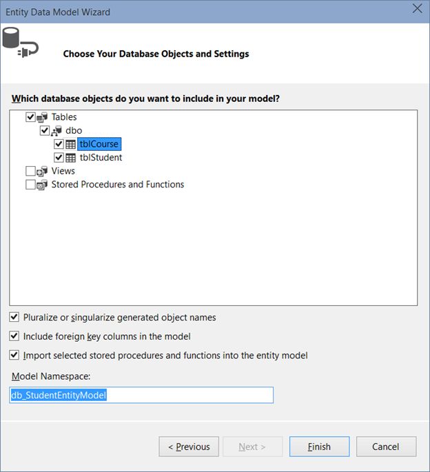 Choose the database objects